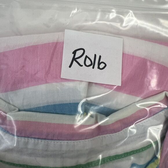 Talbots Petite Top Size LP L Popover Top Striped White Pink Blouse Pastel Collar - Picture 11 of 11